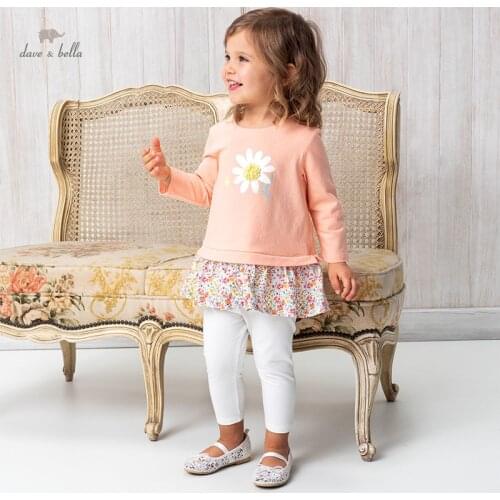 DB16761 dave bella spring baby girls cute floral draped clothing sets kids fashion long sleeve sets children 2 pcs suit