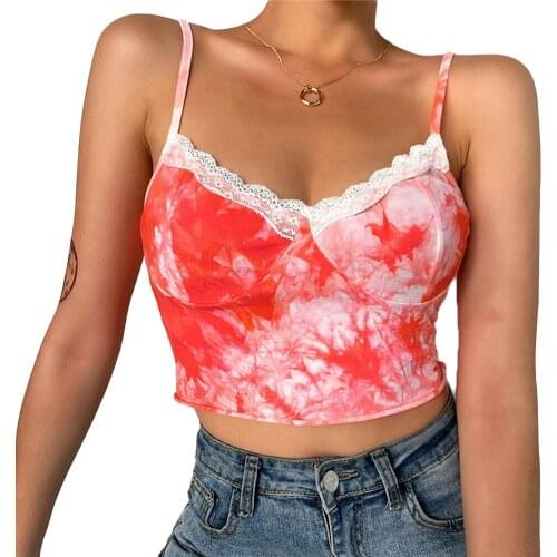 New Women Ladies Tie Dye Print Vest V Neck Laced Tank Top Summer Backless Camisole