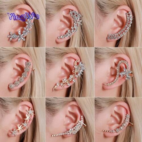 Fashion Vintage Copper No Pierced Clip Earring for Women Hollow Flower CZ Snowflake Crown Heart Ear Clip Ear Cuffs Punk Jewelry