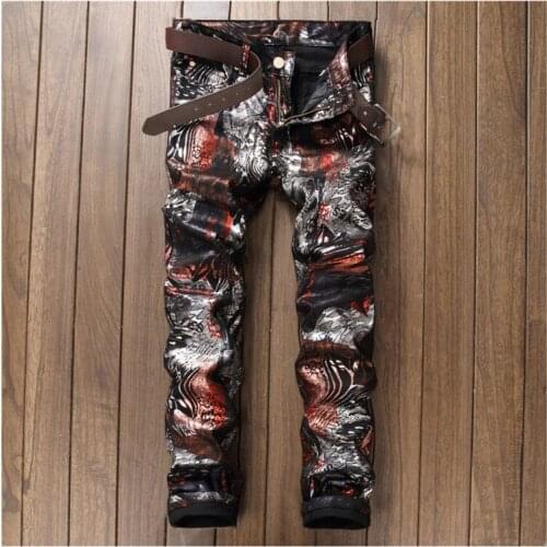 2021 New Mens fashion slim 3D print shinny coated pants Casual painted long trousers Leisure simplicity comfortable