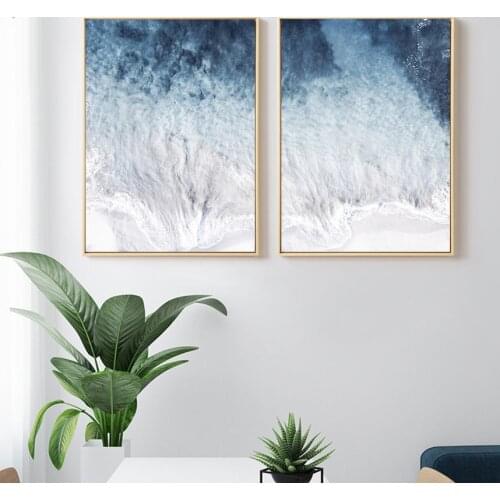 Blue Sea Water Ocean Waves 5D DIY Poured Glue Diamond Painting Kits Scalloped Edge Modern Seascape Wall Decoration Unique Gift