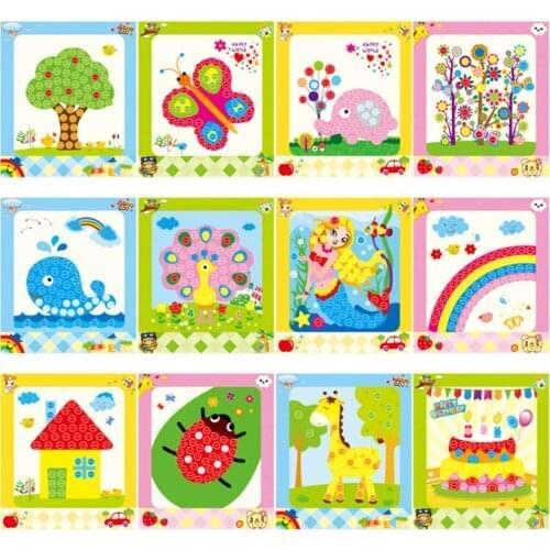 Button Painting Mosaic Sticker DIY handmade Art Kits for Kids(Pack of 12)