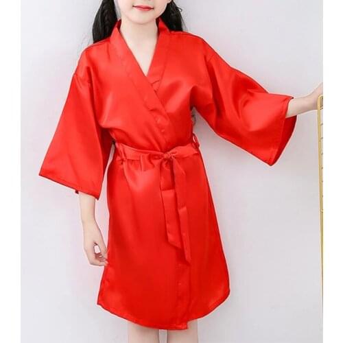 Night Gown Toddler Baby Kids Girls Fashion Casual Solid Silk Satin Kimono Robes Bathrobe Sleepwear Clothes Camisola menina