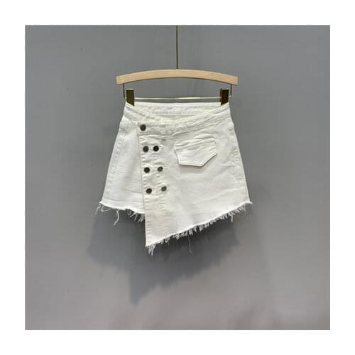 2021 New Summer Denim Shorts Women New High-Waist Summer Wear New Double Breasted Anti-Exposure Asymmetric Skirt-style Femme