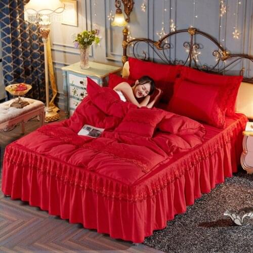 Modern Pattern Polyester Solid Color Bed Skirt for Wedding Decoration Women Girls Queen/King/Twin Size 4pcs Bed spreads