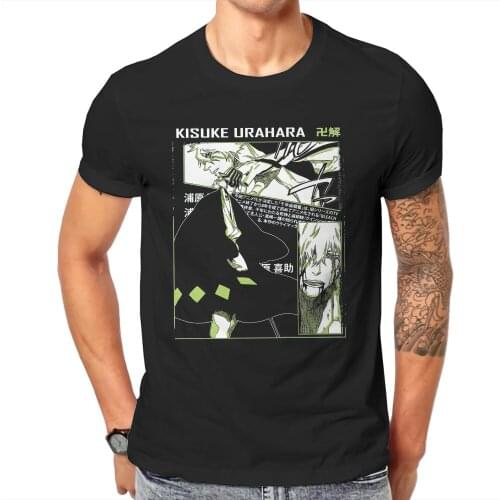 BLEACH Manga Kisuke Urahara Tshirt Black for Men Plus Size T Shirt Graphic Mens Tops Short Sleeve