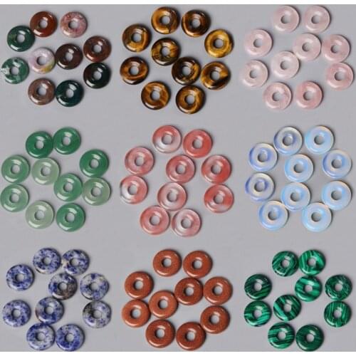 5pcs 18mm Natural Round Big Hole Hollow Stone Crystal Labradorite Aventurine Donut Charm Pendant For Diy Jewelry Making Necklace