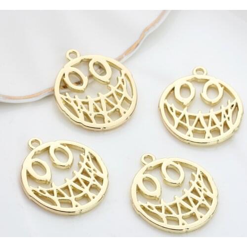 27mm 6pcs/lot Zinc Alloy Golden Halloween Smiling Face Charms For DIY Fashion Drop Earrings Jewelry Making Accessories