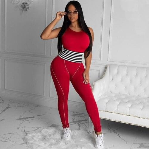 Casual Fitness Sporty Rompers Womens Jumpsuit Workout Clothes for Women Activewear Sleeveless Skinny Striped Sports Overalls