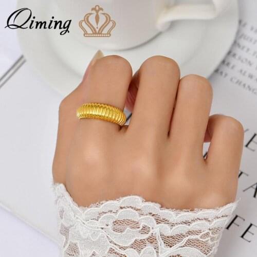 QIMING Geometric Handmade Metal Rings For Ladies Women Arabic Ancient Jewelry Simple Style Adjustable Vintage Ring