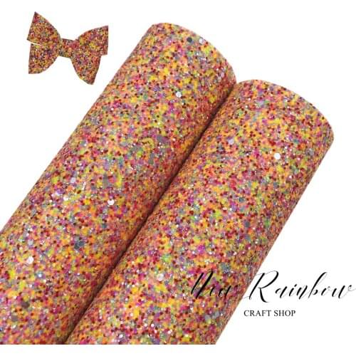 New Rainbow 30x138cm/Roll Multi-Colored Candy Glitter Twill Faux Leather For Making Bows, Accessories, Bags, Craft DIY