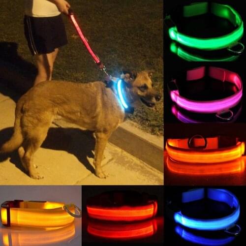 Adjustable LED Light Flashing Reflective Dog Collar Luminous Safety Nylon 8 Color XS,S,M,L,XL,Wholesales