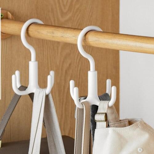 Promotional rotatable multi functional clothes hanger plastic white rack with hooks for wardrobe sorting