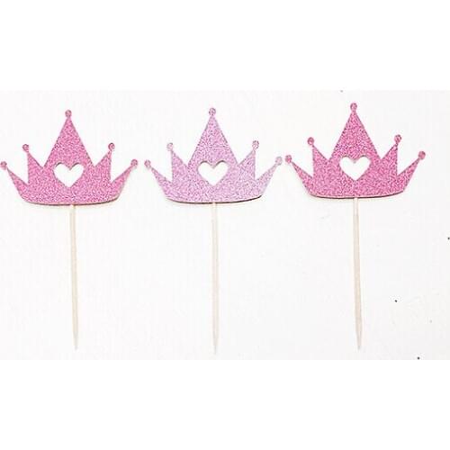 Pink Glitter Princess Crown cupcake toppers toothpicks wedding birthday party decorations