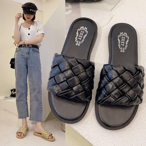 Shoes Womans Slippers Slides Fashion Summer Flat Luxury Retro Rome PU Female Zapatillas Casa Mujer Sapatos Femininos