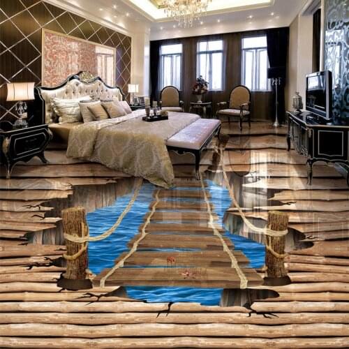 Modern Creative 3D Stereo Wood Bridge Photo Mural Wallpaper Sticker Bedroom Study Living Room 3D Floor Tile PVC Vinyl Home Decor