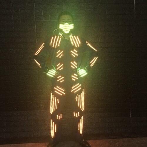 M19 Ballroom dance led costumes stage wears RGB robot men suit dj bar performance clothe luminous mask jacket led gloves disco