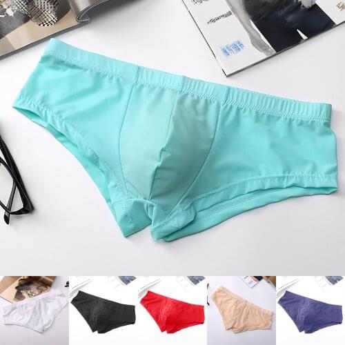 Mens Ice Silk Transparent Briefs Thongs Low Waist Underwear Underpants Solid Mens Low Waist Sexy Lingerie Men