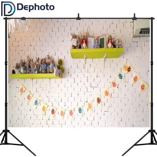 Dephoto Easter Rabbit Egg White Brick Wall Room Baby Shower Backdrop Vinyl Photography Background For Photo Studio Photophone