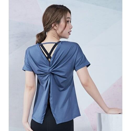 Vansydical Short Sleeve Workout Tops Womens Sexy Yoga Shirts Tie Back Fitness Jogging T-shirts Summer Quick Drying