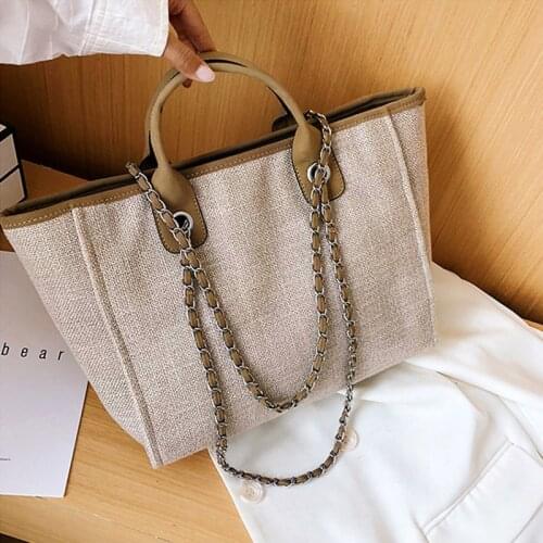 Large Capacity Canvas Tote Bags For Women 2021 New Fashion Chain Ladies Shoulder Bag Handbags Designer Travel Shopper Bag Female
