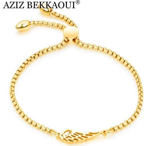 AZIZ BEKKAOUI High Quality Gold Color Stainless Steel Bracelet Angel Wings Bracelets for Women Fashion Jewelry Best Friend Gift