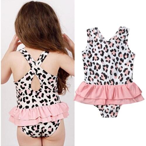 1-6Y Leopard Girls Swimwear Baby Kids Swimsuit 2020 Fashion Ruffles Girl Bikini Beachwear Children Bathing Suits
