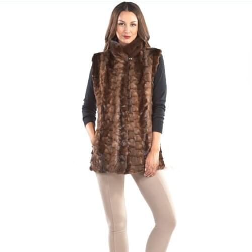 Ladies real mink fur vest High quality mink fur vest 100% mink fur coat, warm winter fashion, European street style