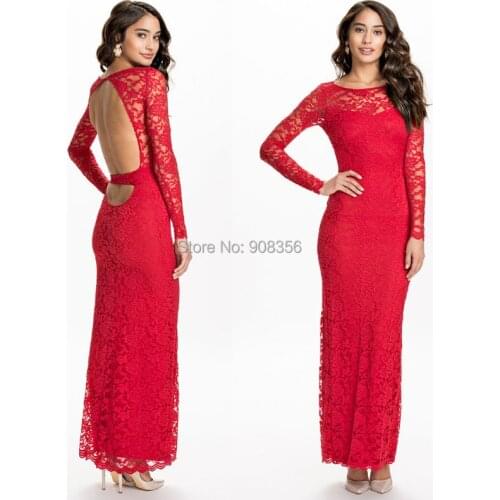 Vestido De Renda Long Sleeve Formal Dresses Elegant Gown Evening Party Dress Crochet Lace Bodycon Dress Long Maxi Dress C1040