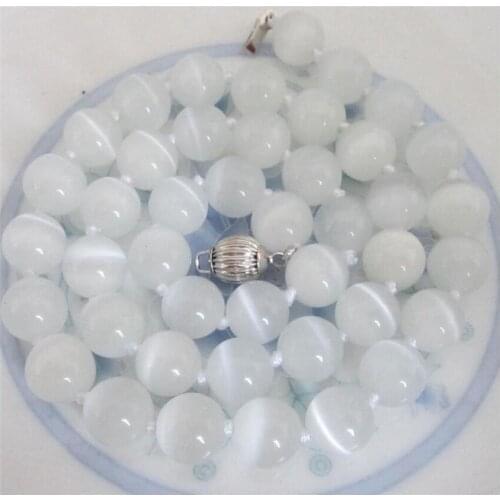 10mm White Opal Round Beads Gems Necklace 18"^^^@^Noble style Natural Fine jewe