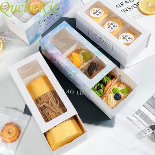 10pcs Cake Food Kraft Paper Box With Window Chocolate Cupcake Swiss Cake Box White Thank You Packing Gift Boxes Party Supplies