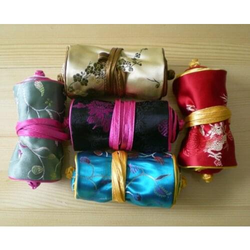 Fine Small Jewelry Travel Roll 3 Zipper Pouch Storage Pocket High End Silk Brocade Ring Trinket Packaging Bag Customize 20pcs/lo