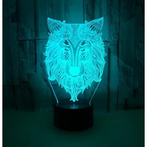 Wolf 3d Lamp Seven Colourful Touch Remote controlled Led Visual Lighting Table Lamp Creative Animal Gift Table Lamps