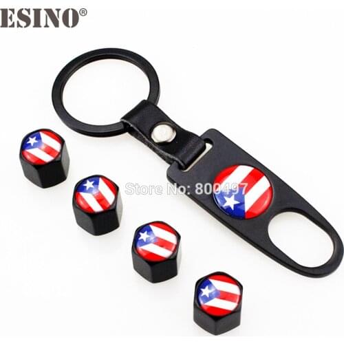 40 x Car Stainless Steel Zinc Alloy Wheel Tire Valve Stems Caps Purto Rico National Flag Universal With Mini Wrench Key Chain