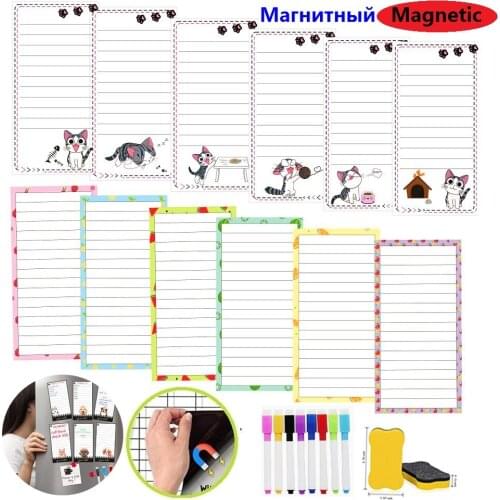 6pcs Magnetic Fridge Memo Pads Refrigerators Magnets Cat Dog Magnet Sticker Magnetic White Board Reminder Planner Sheet Marker