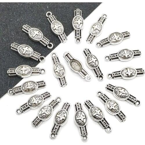 Classic Supplies, 10PCS Zinc Alloy Watch Shape Cross Pattern Pendant, Charms for Jewelry Making,22.5*7.5*4mm DIY Accessories