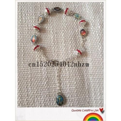 Free ship 6pcs/pack fancy metal round alloy saint bracelet, religious icon bracelet one side saint sticker with epoxy