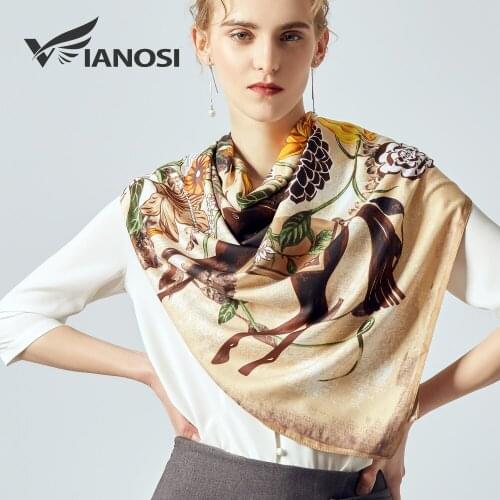 VIANOSI 2020 Fashion Large Square Autumn Silk Scarf Women Brand Twill Satin Print Shawl Wrap Scarves