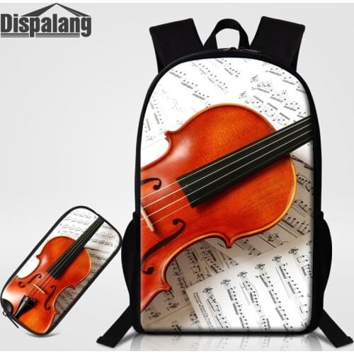 Dispalang Musical Note Violin Print Childrens Backpack For School 2 PCS Pencil Bags Set Girl Large Schoolbags Boys DIY Bookbag