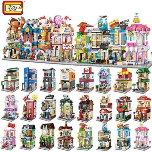 LOZ Mini City Street View Bricks 3D Architecture Building Blocks Candy Retail Shop Nut Store Model Toys For Kids Birthday Gifts