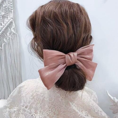 Fashion Hairpin High Quality Silk Crystal Woman Girl Solid Color Bow Barrette Large Velvet Satin Hair Accessories Free Shipping