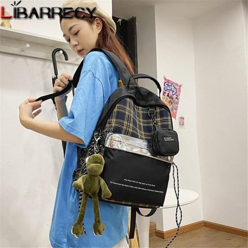 Fashion Check Pattern Designer Womens Backpack Quality Oxford Cloth Women School Bags Fashion Letter Design Ladies Small Wallet
