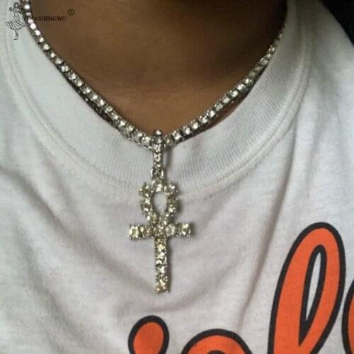 Men Women Alloy Hip Hop Iced Out Cross Pendant Tennis Chain Egyptian Key Of Life Pendant&Necklace Jewelry Accessories Gift