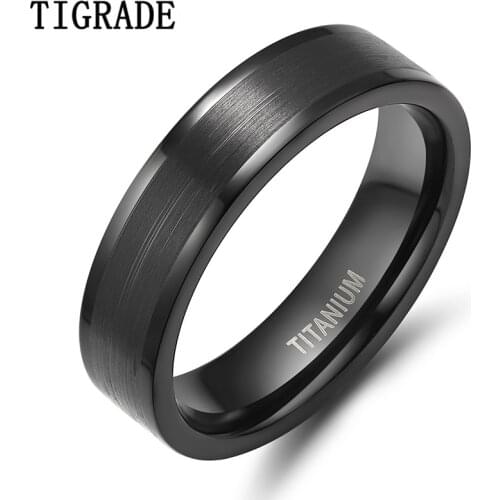 Tigrade 6mm Black Titanium Ring Men Wedding Band Engagement Rings For Women Fashion Female Unisex Finger Jewelry Comfort Fit