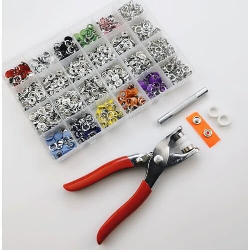 Grommets Snap Fasteners Kit 9.5mm Leather Rivets Buttons Metal Press Studs Environmentally Prong Ring Button for Crafting Sewing