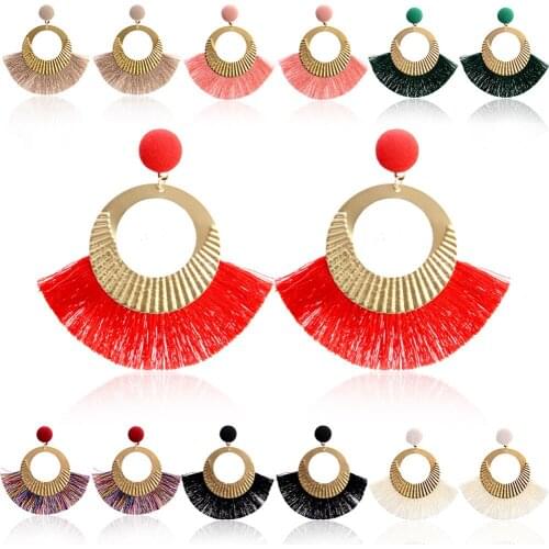 New 2019 Bohemia Geometric Sector Drop Earring for Women Cotton Round Ethnic Tassel Swings Earring Fashion Jewelry Brincos 2168