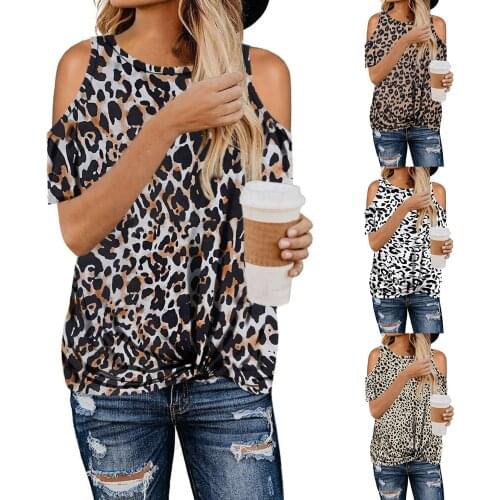 2021 New Ladies Tops Short Sleevecross-border womens leopard print camouflage twisted strapless short-sleeved T-shirt women