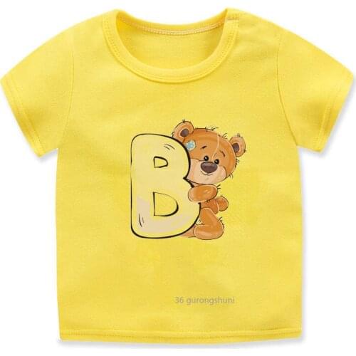 New Girls T-shirt Cute Bear and Alphabet Cartoon Print Arrival 2021 Kids Shirt Birthday Costume Summer T-shirt for Boys Tops