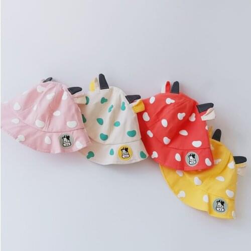 Children Bucket Hat Spring Summer Cartoon Milk Cow Kids Fisherman Hats Girls Boys Lovely Sunshade Basin Cap Baby Beach Caps