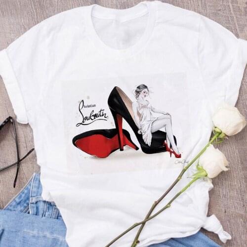 Sexy high heels Print Female Tshirt Cartoon Top Tees kawaii T Shirt Women Harajuku Short Sleeve T-Shirt Woman Clothing Summer
